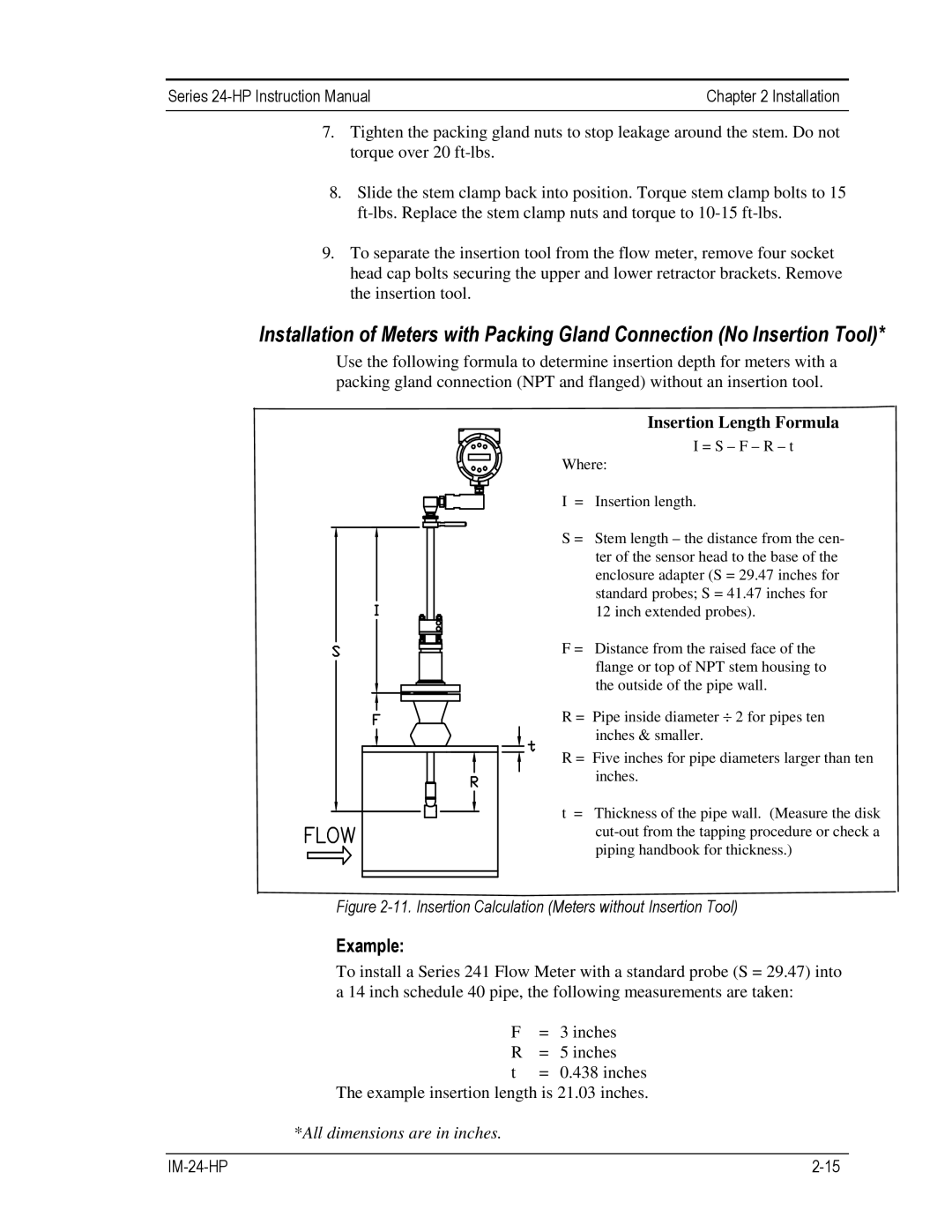 Sierra 241-VTP, 240-VTP instruction manual Insertion Calculation Meters without Insertion Tool 