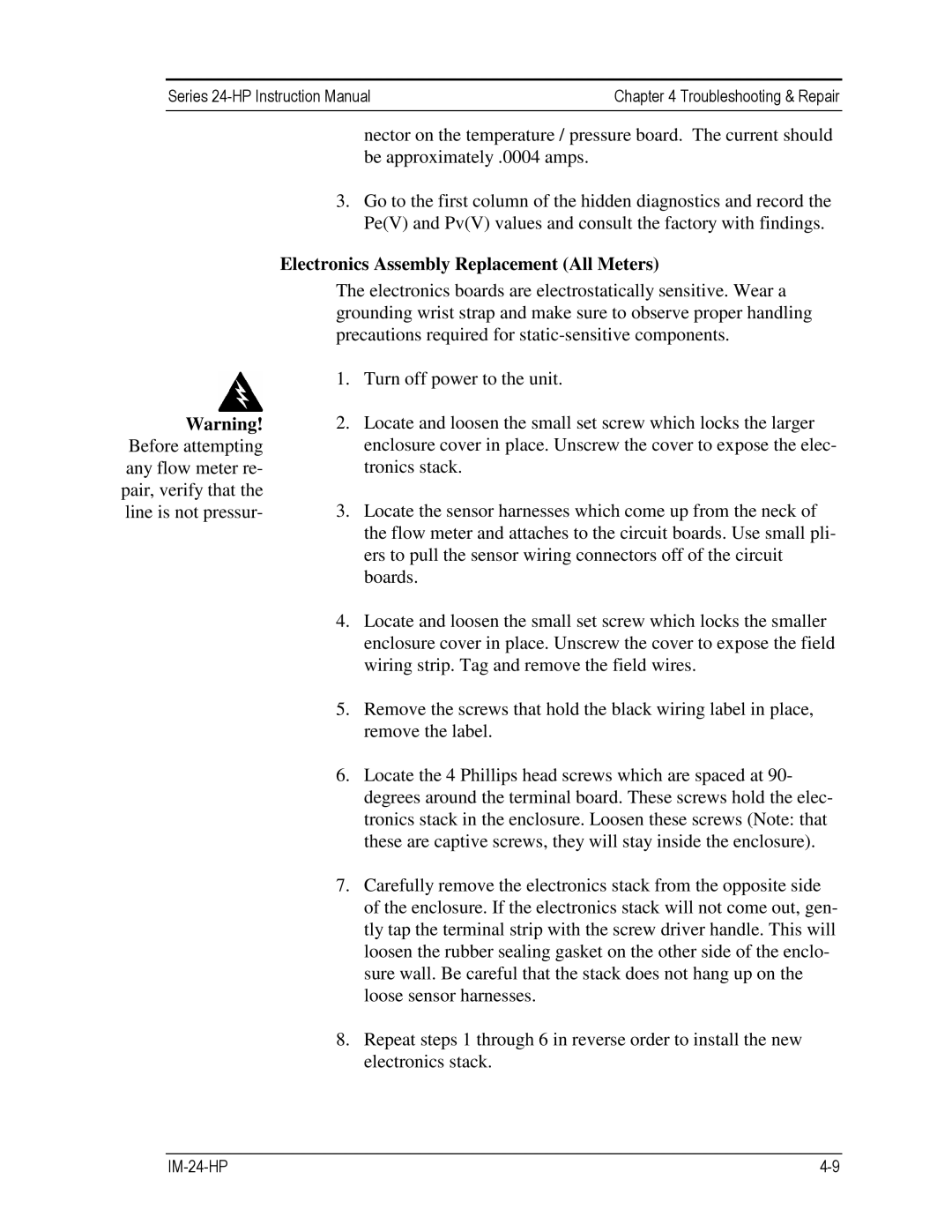 Sierra 241-VTP, 240-VTP instruction manual Electronics Assembly Replacement All Meters 