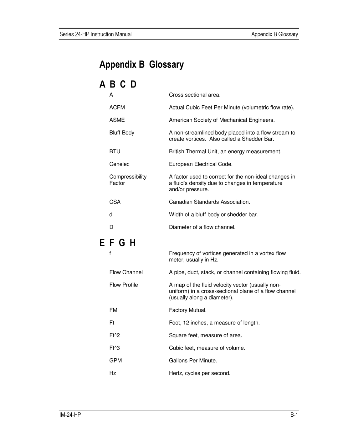 Sierra 241-VTP, 240-VTP instruction manual Appendix B Glossary, C D 