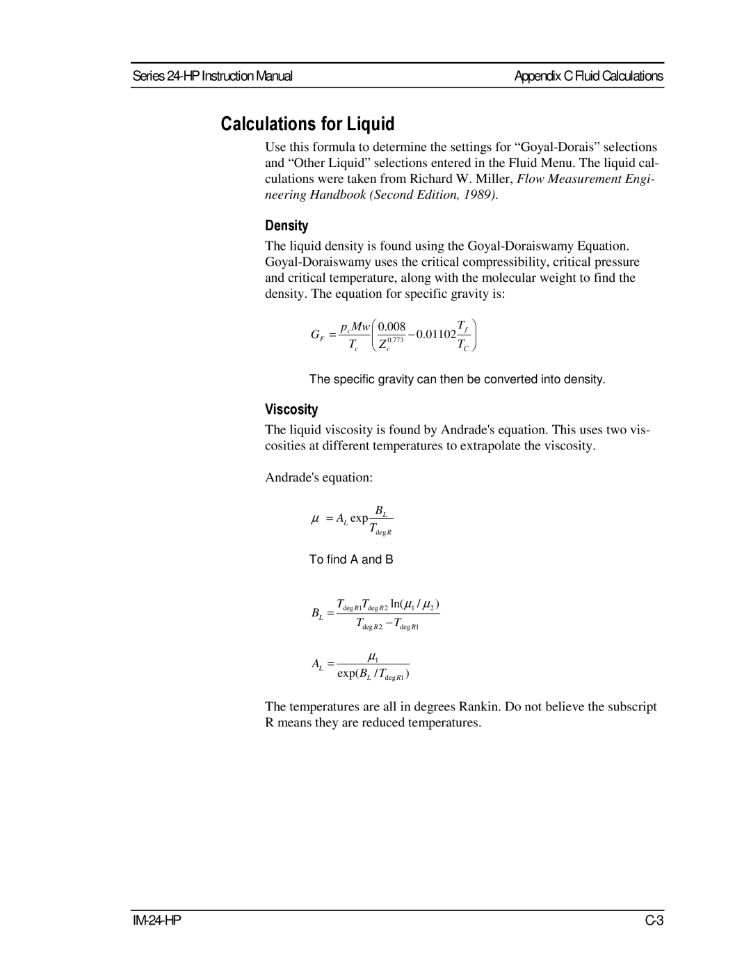 Sierra 240-VTP, 241-VTP instruction manual Calculations for Liquid 