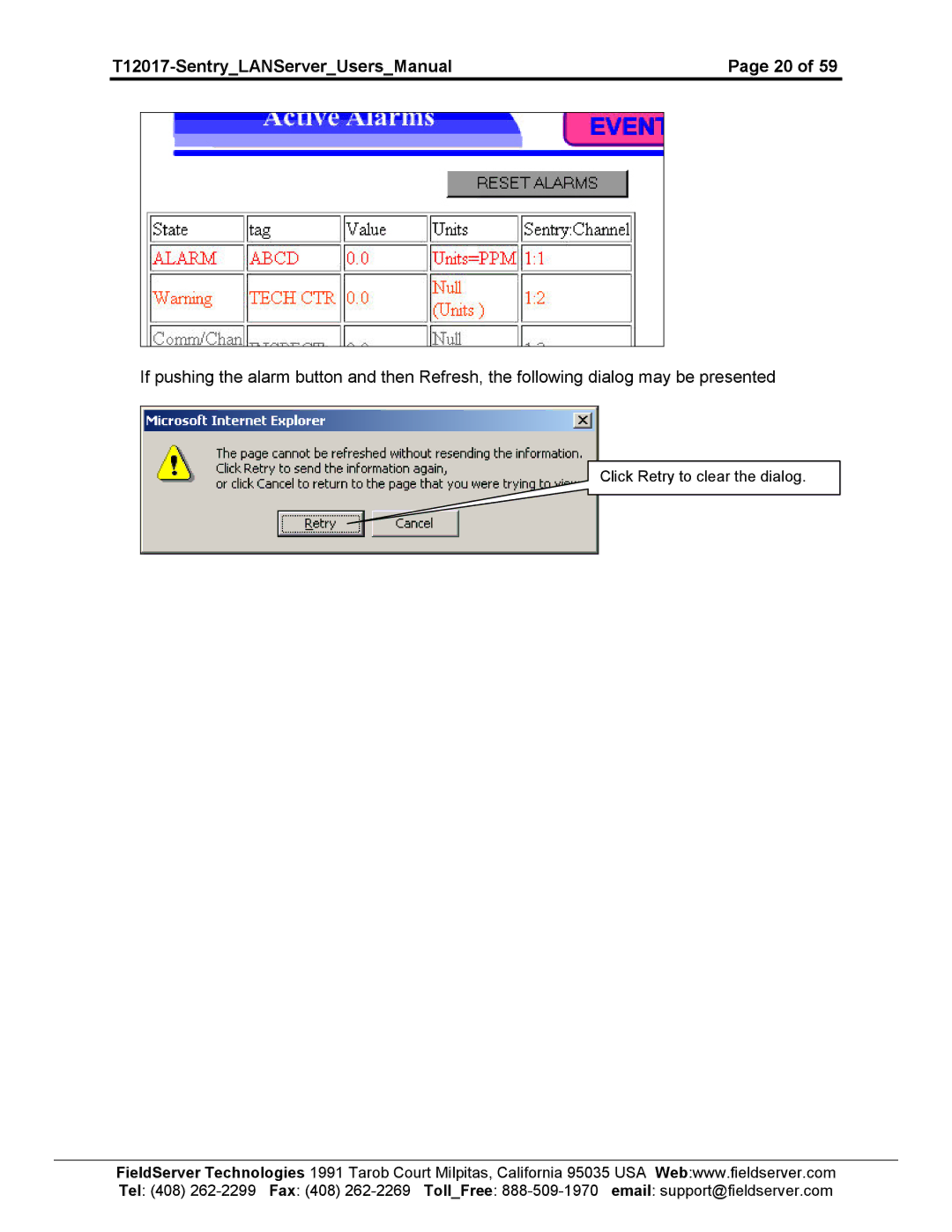 Sierra 5391-02, 5391-01 user manual Click Retry to clear the dialog 