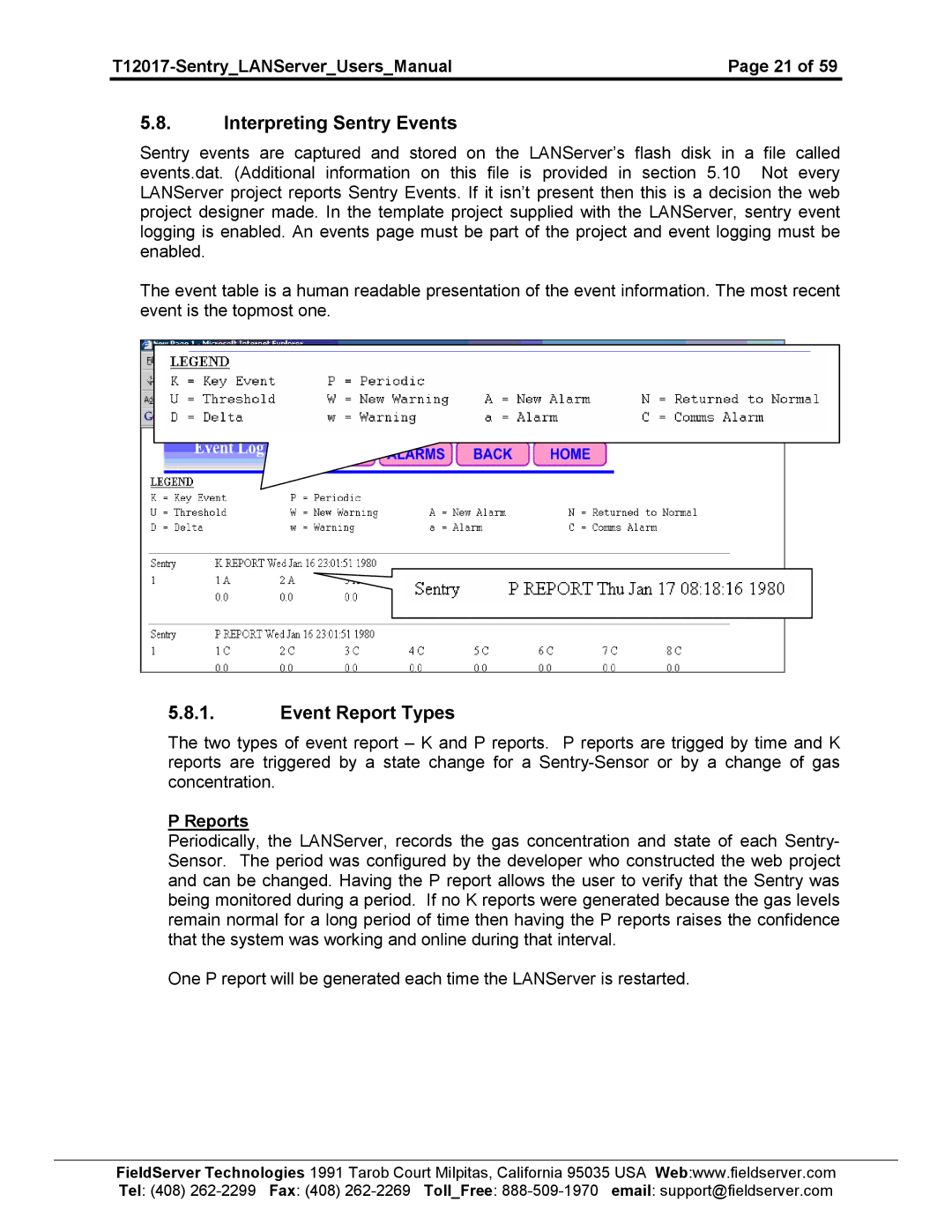 Sierra 5391-01, 5391-02 user manual Interpreting Sentry Events, Event Report Types 