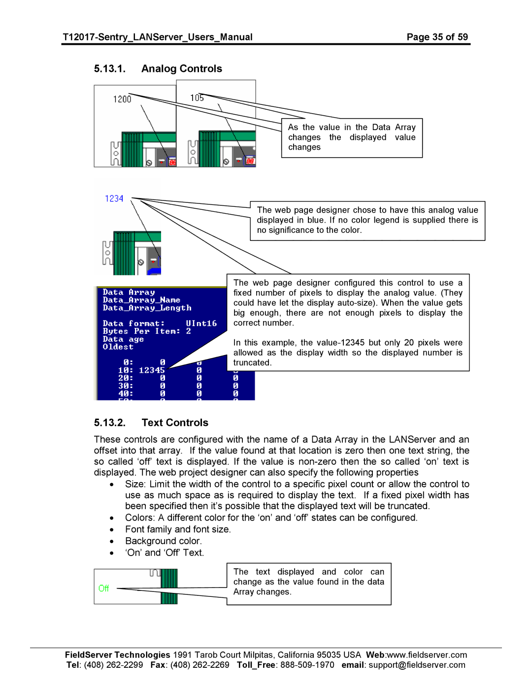 Sierra 5391-01, 5391-02 user manual Analog Controls, Text Controls 