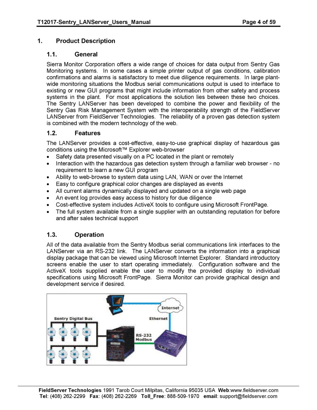 Sierra 5391-02, 5391-01 user manual Product Description General, Features, Operation 