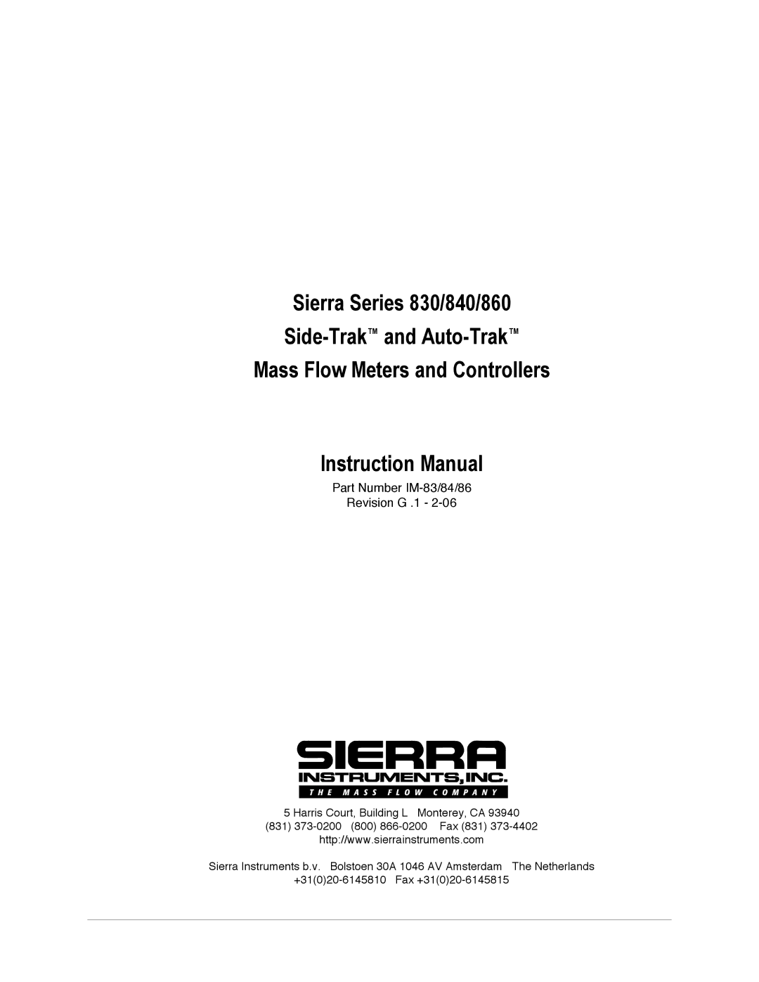 Sierra 840, 860, 830 instruction manual Table of Contents 