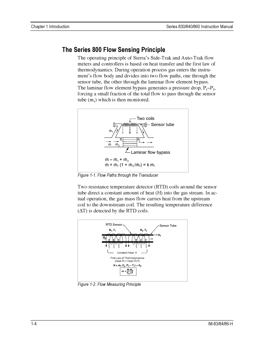 Sierra 830, 860, 840 instruction manual Series 800 Flow Sensing Principle, Flow Paths through the Transducer 