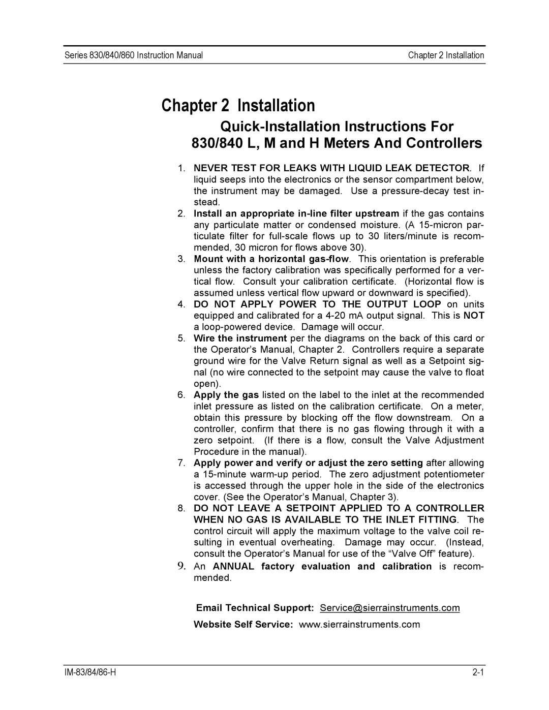 Sierra 840, 860, 830 instruction manual Installation 