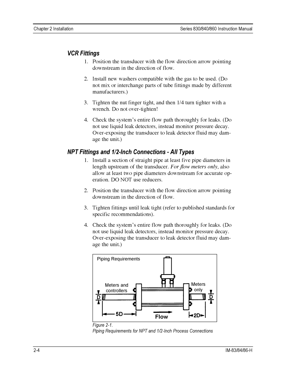 Sierra 840, 860, 830 instruction manual VCR Fittings, NPT Fittings and 1/2-Inch Connections All Types 