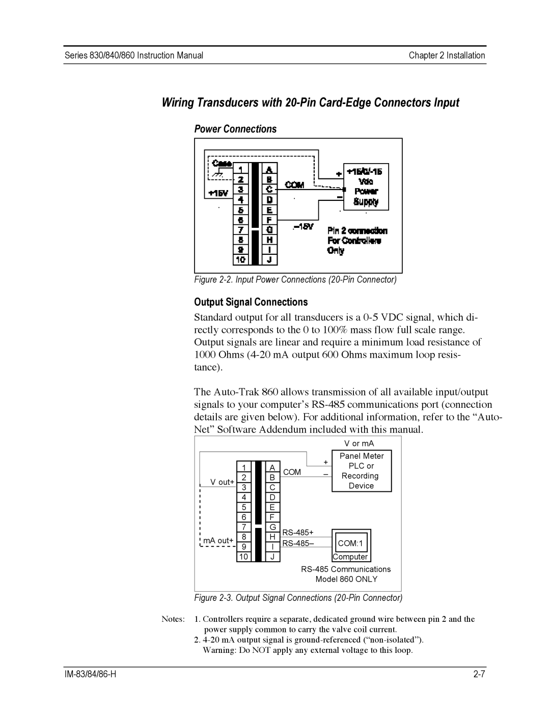 Sierra 840, 860, 830 instruction manual Wiring Transducers with 20-Pin Card-Edge Connectors Input, Output Signal Connections 