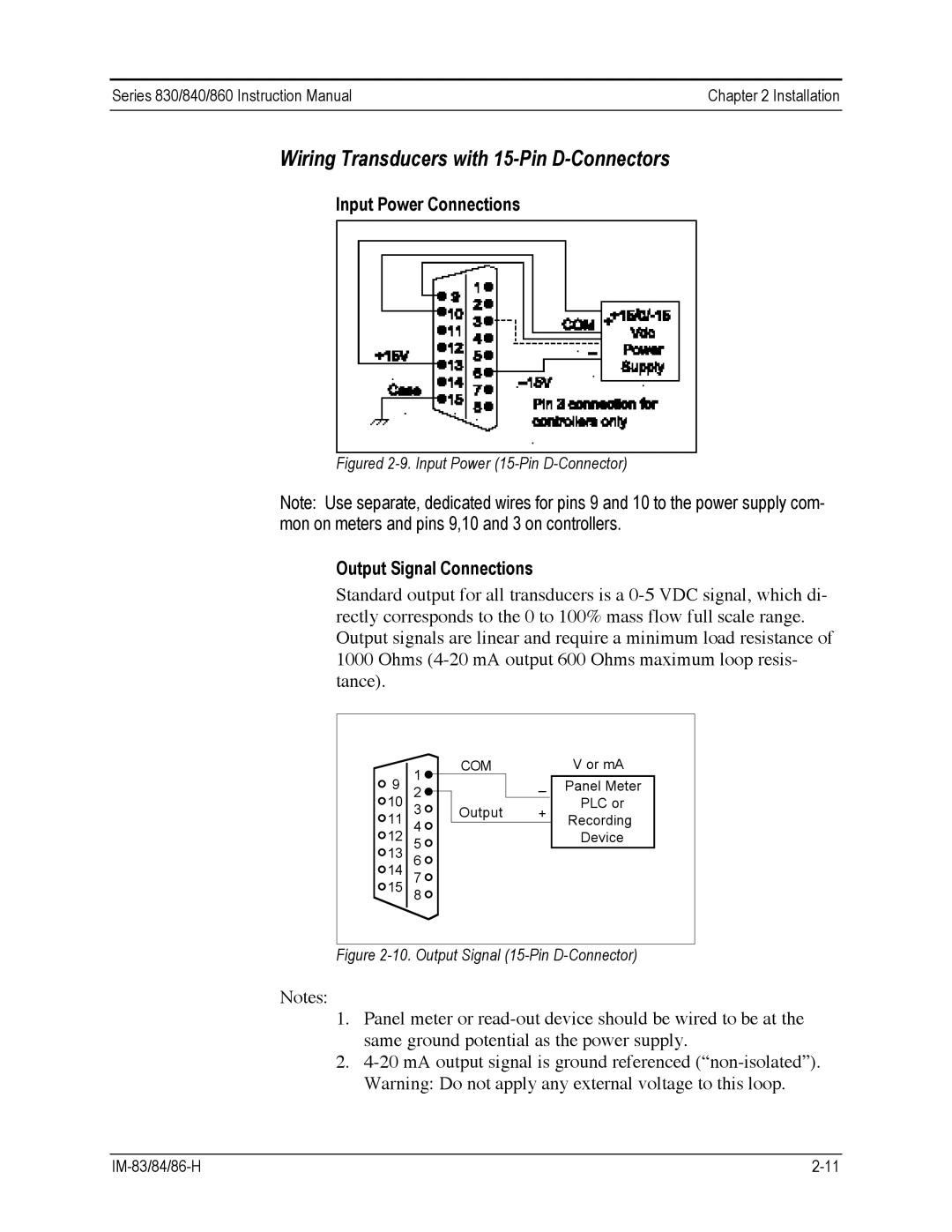 Sierra 830, 860, 840 instruction manual Wiring Transducers with 15-Pin D-Connectors, Input Power Connections 