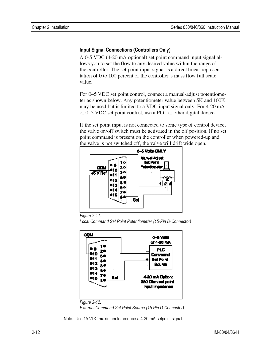 Sierra 860, 840, 830 instruction manual Input Signal Connections Controllers Only 