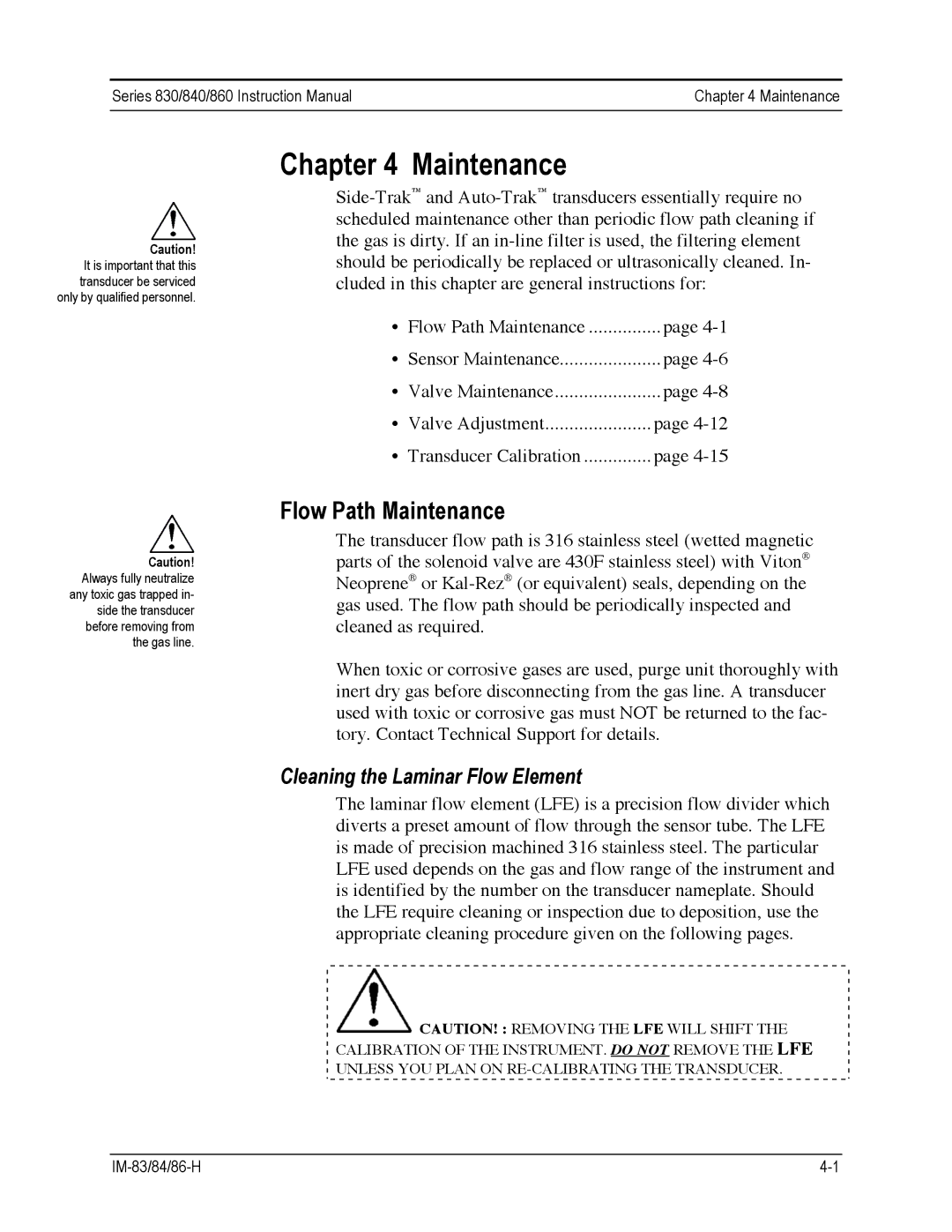 Sierra 830, 860, 840 instruction manual Flow Path Maintenance, Cleaning the Laminar Flow Element 