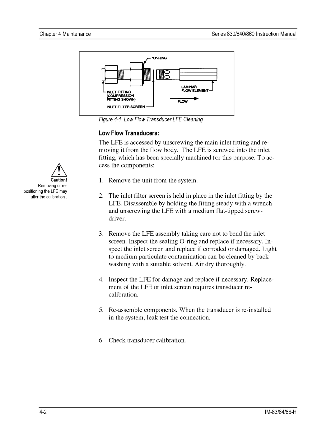 Sierra 860, 840, 830 instruction manual Low Flow Transducers, Low Flow Transducer LFE Cleaning 