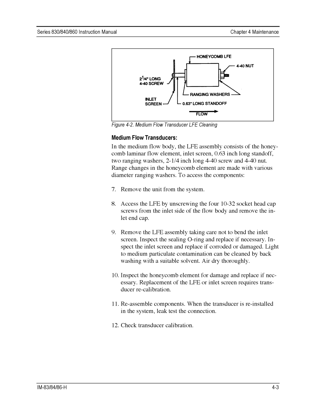 Sierra 840, 860, 830 instruction manual Medium Flow Transducers, Medium Flow Transducer LFE Cleaning 