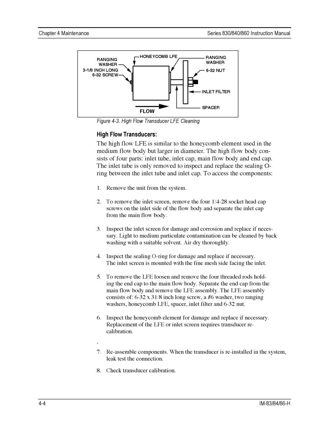 Sierra 830, 860, 840 instruction manual High Flow Transducers, High Flow Transducer LFE Cleaning 