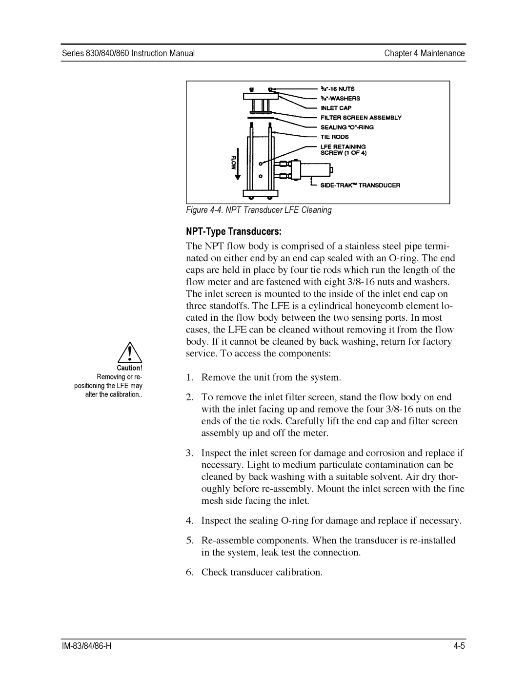 Sierra 860, 840, 830 instruction manual NPT-Type Transducers, NPT Transducer LFE Cleaning 