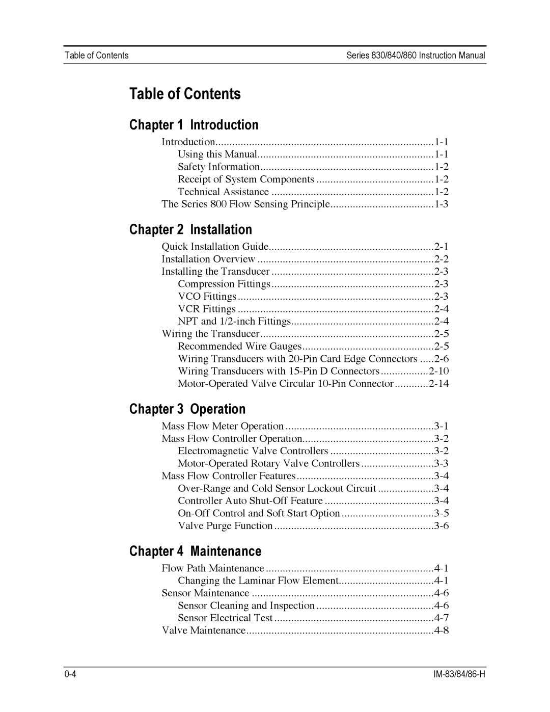 Sierra 840, 860, 830 instruction manual Table of Contents 