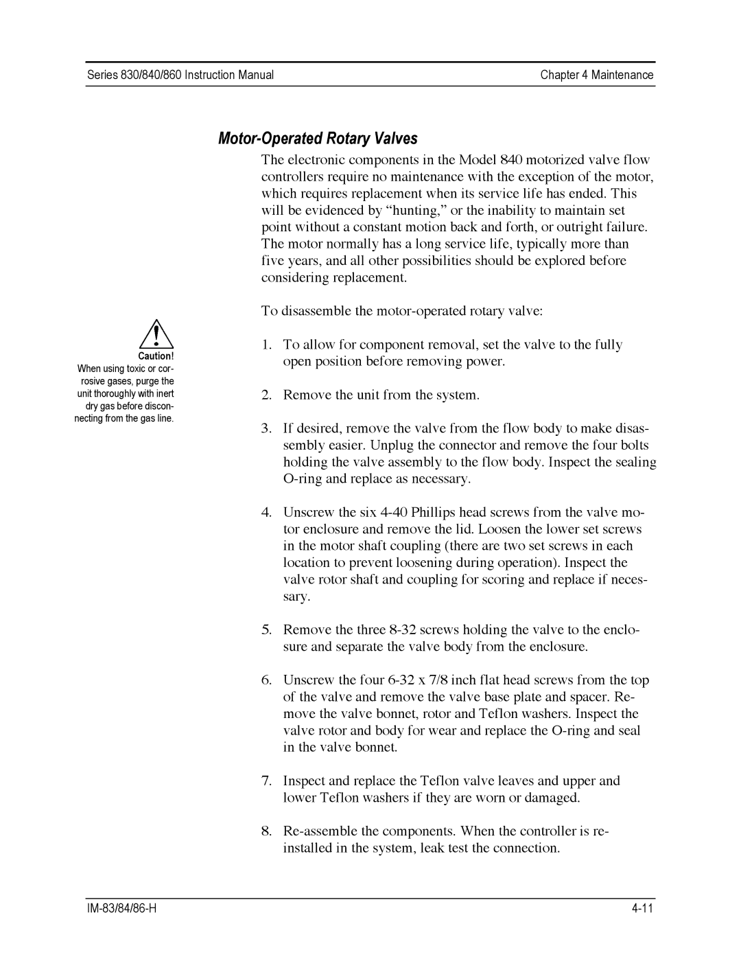 Sierra 860, 840, 830 instruction manual Motor-Operated Rotary Valves 