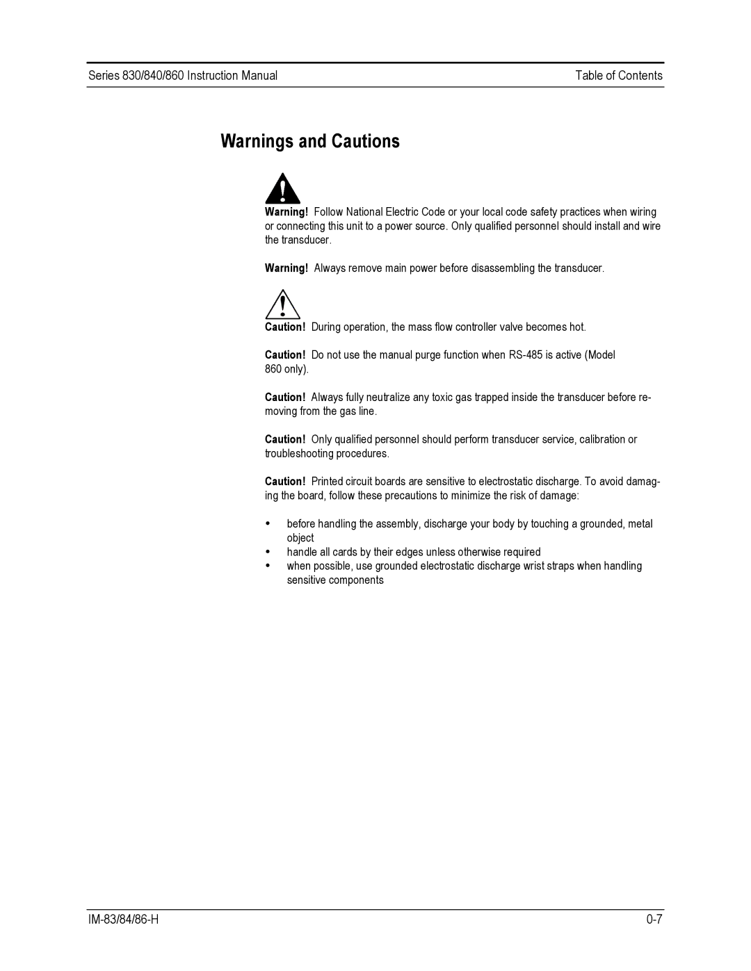 Sierra 840, 860, 830 instruction manual Table of Contents 