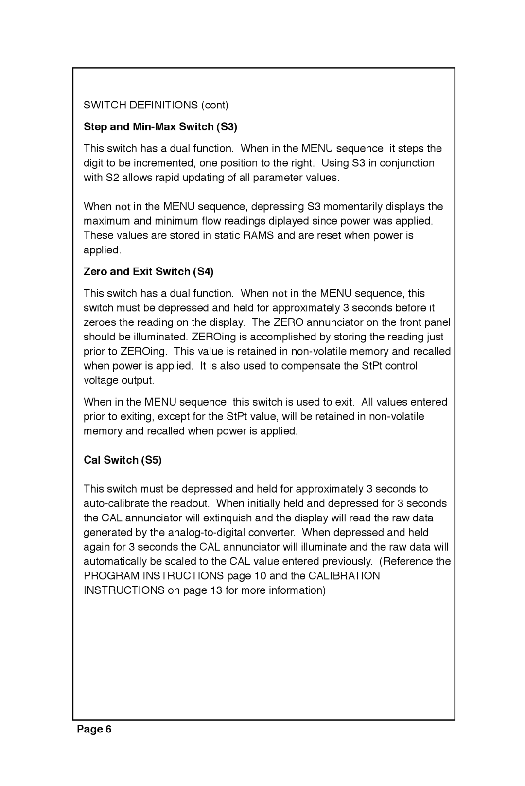 Sierra 951 instruction manual Step and Min-Max Switch S3, Zero and Exit Switch S4, Cal Switch S5 