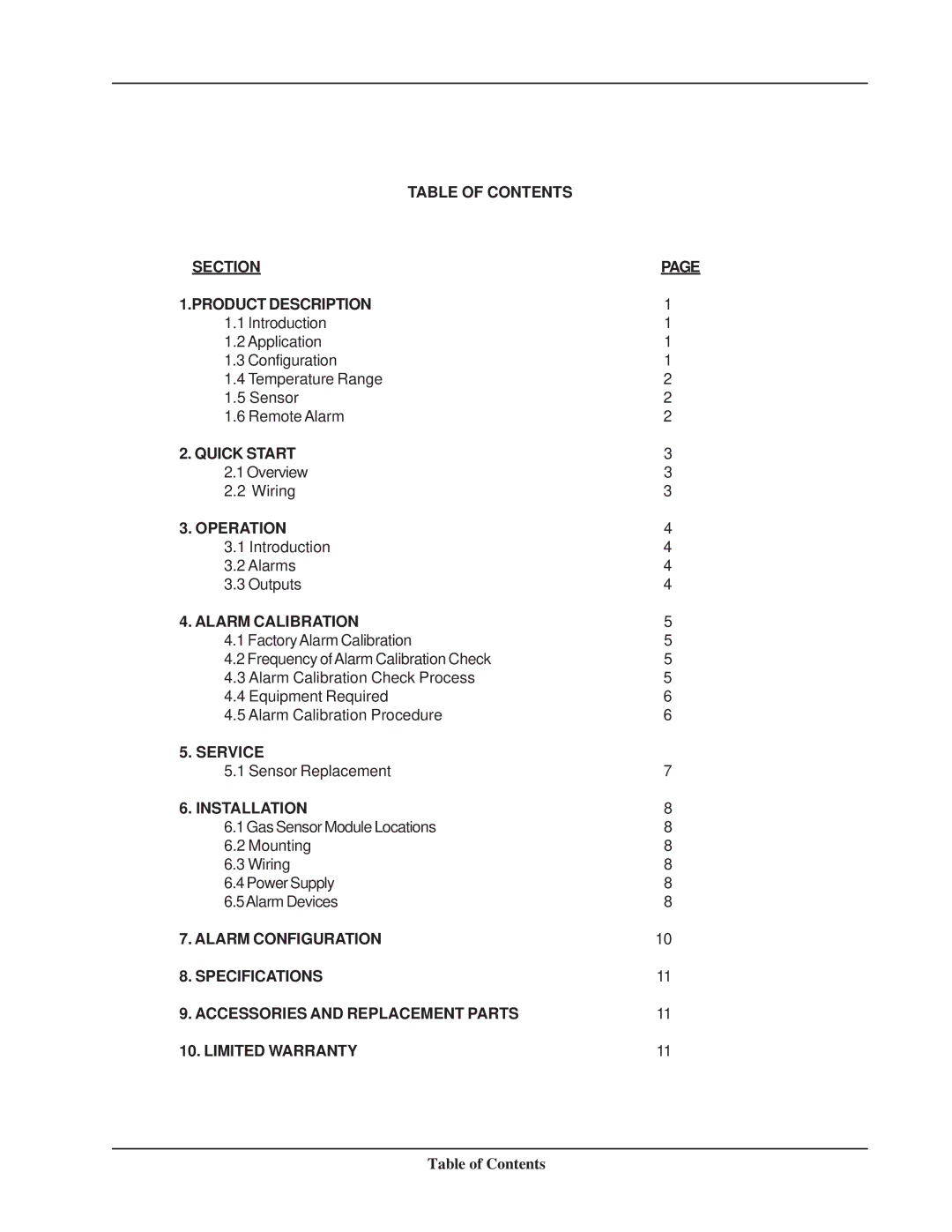 Sierra Monitor Corporation 2050-00, 2060-00 Table of Contents Section Product Description, Quick Start, Operation, Service 