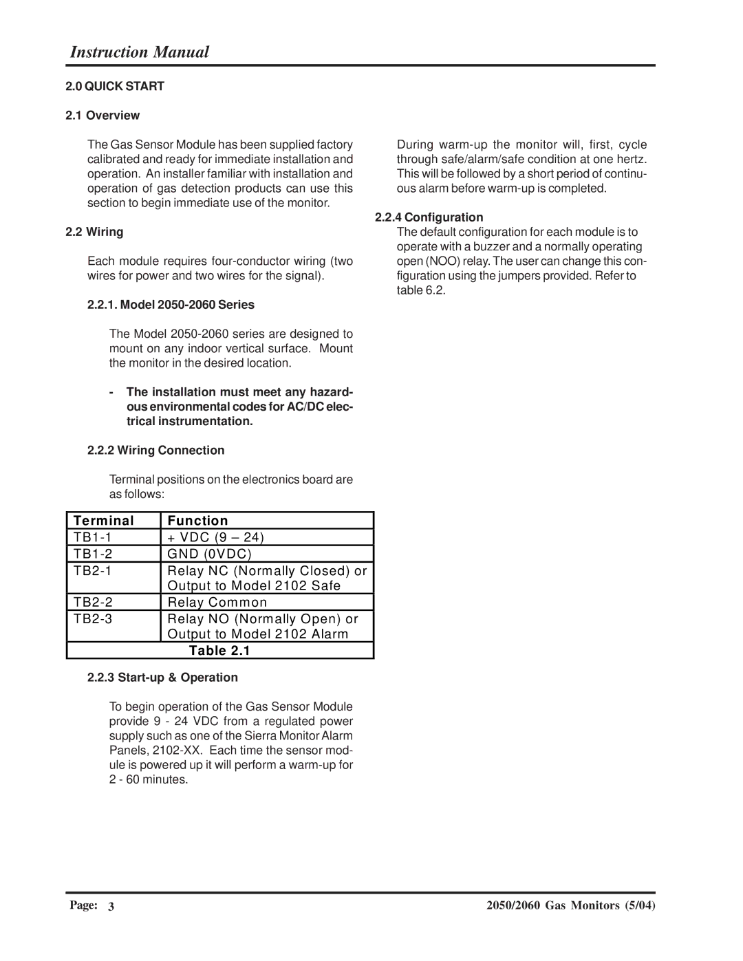 Sierra Monitor Corporation 2050-10, 2060-00 Overview, Wiring, Model 2050-2060 Series, Configuration, Start-up & Operation 