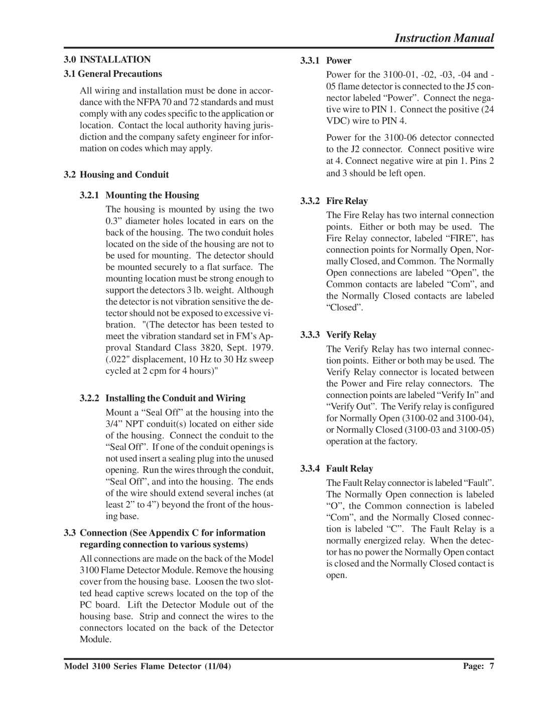 Sierra Monitor Corporation 3100-01 manual General Precautions, Housing and Conduit Mounting the Housing, Power 