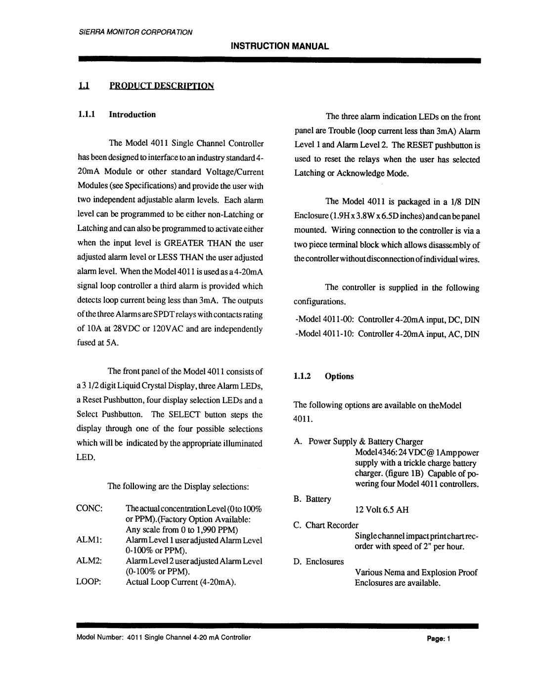 Sierra Monitor Corporation 4011 Series manual 