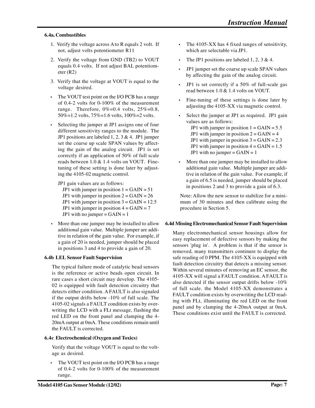 Sierra Monitor Corporation 4105 4a. Combustibles, 4b LEL Sensor Fault Supervision, 4c Electrochemical Oxygen and Toxics 