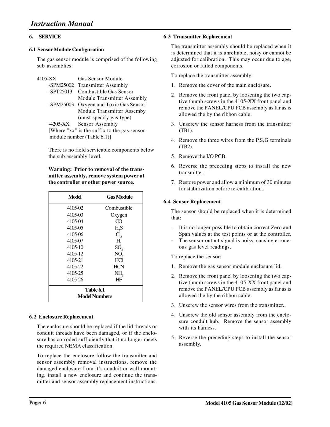 Sierra Monitor Corporation 4105 manual Service 