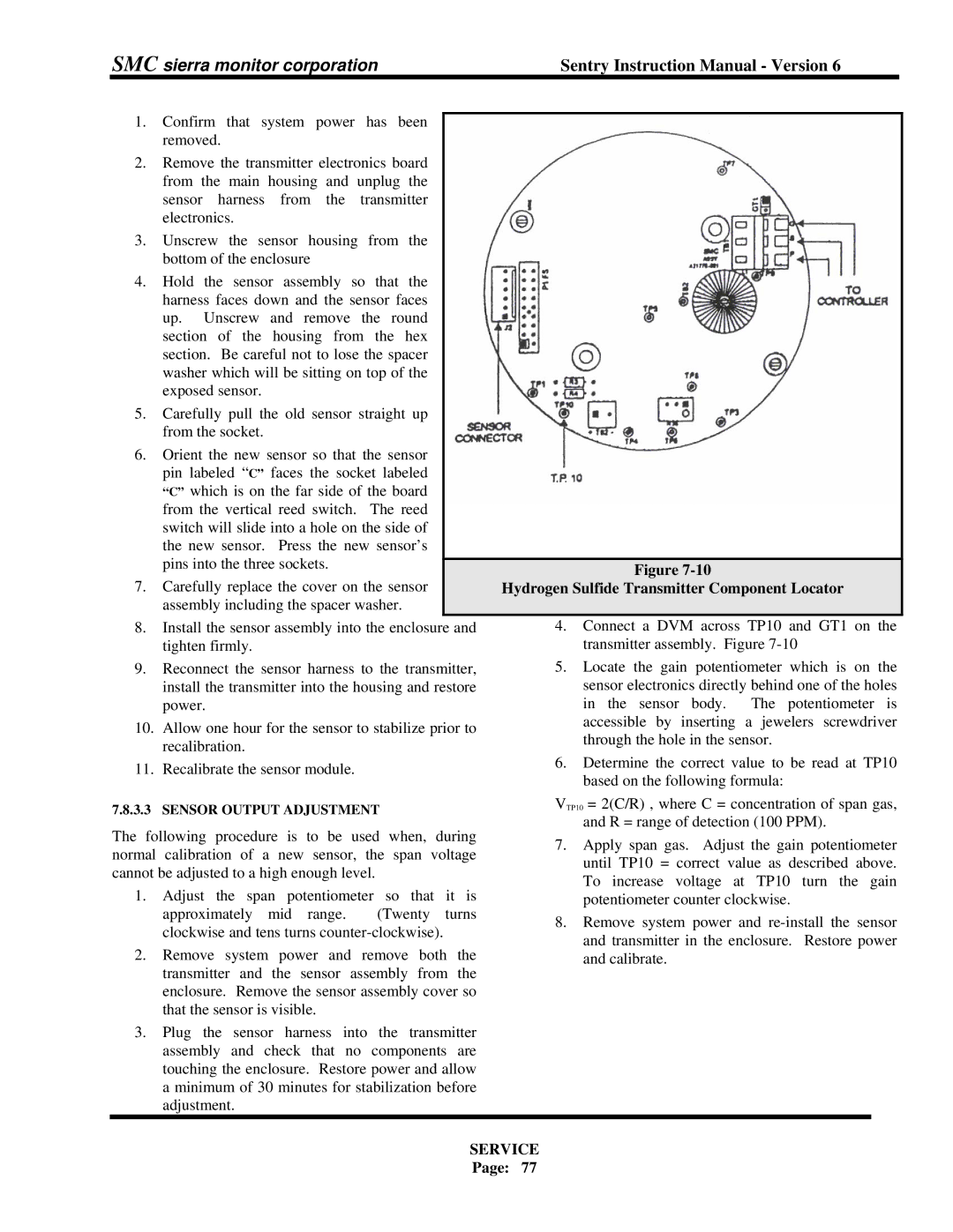 Sierra Monitor Corporation 5000 instruction manual Hydrogen Sulfide Transmitter Component Locator 