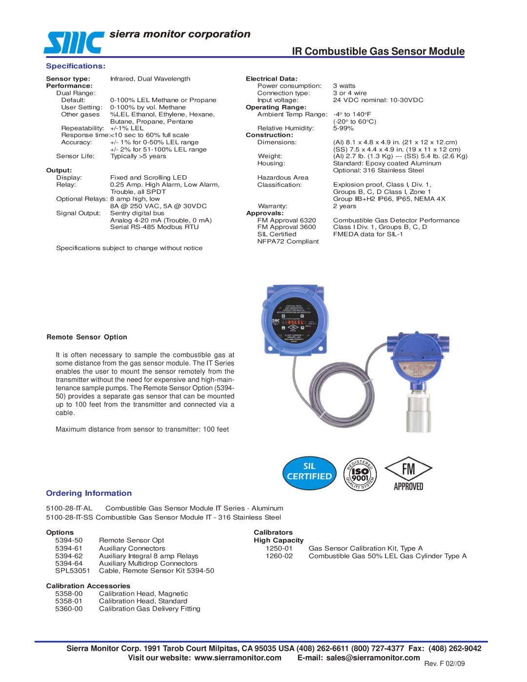 Sierra Monitor Corporation 5100-28-IT manual Options Calibrators, High Capacity, Calibration Accessories 