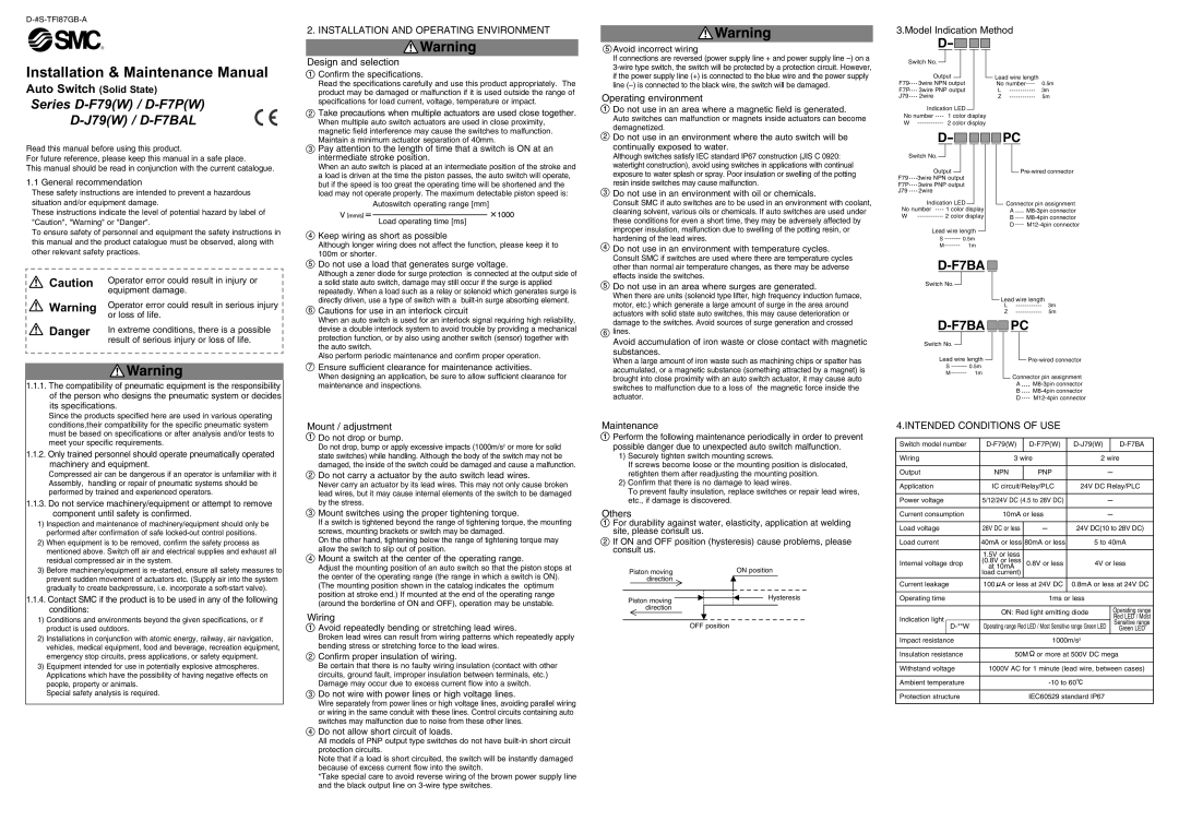 Sierra Monitor Corporation D-F7P(W) specifications Model Indication Method, Design and selection, Operating environment 