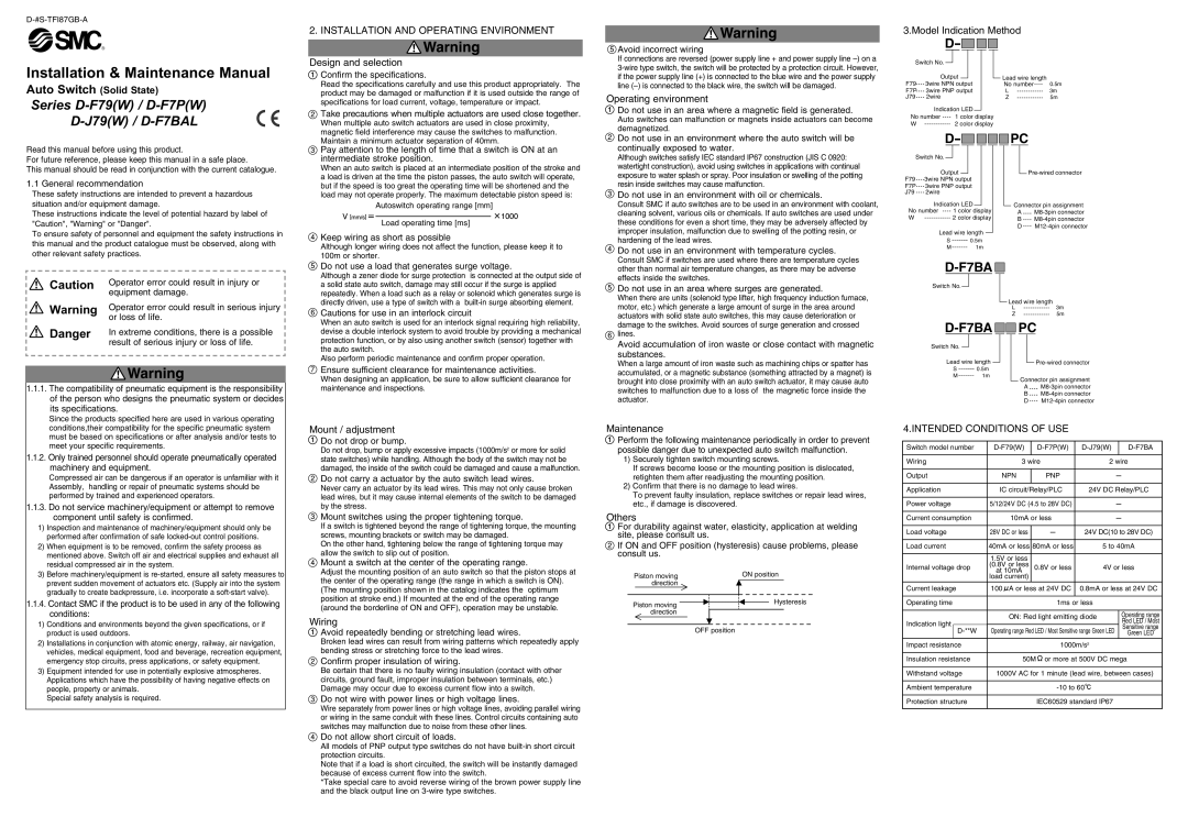 Sierra Monitor Corporation D-F7P(W) specifications Installation & Maintenance Manual, D-F7BA PC, Warning Danger 