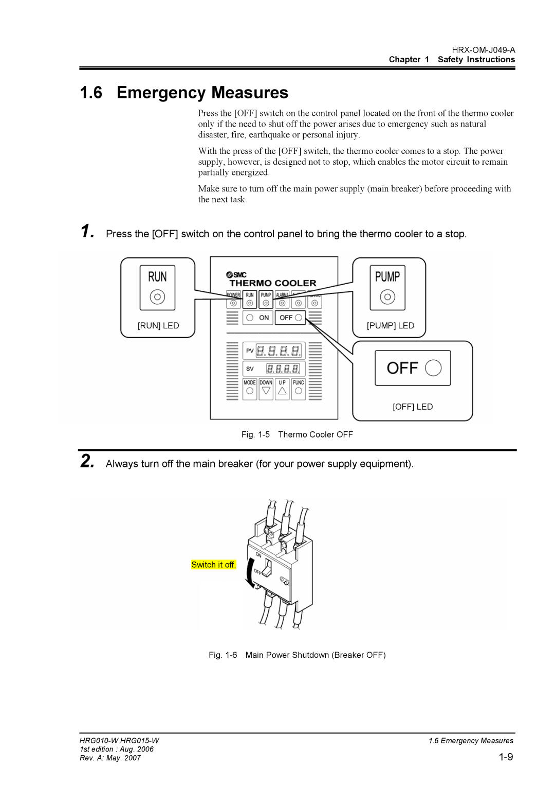 Sierra Monitor Corporation HRG015-W, HRG010-W operation manual Emergency Measures, Thermo Cooler OFF 