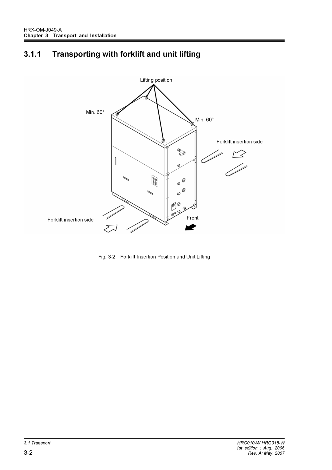 Sierra Monitor Corporation HRG010-W, HRG015-W operation manual Transporting with forklift and unit lifting 