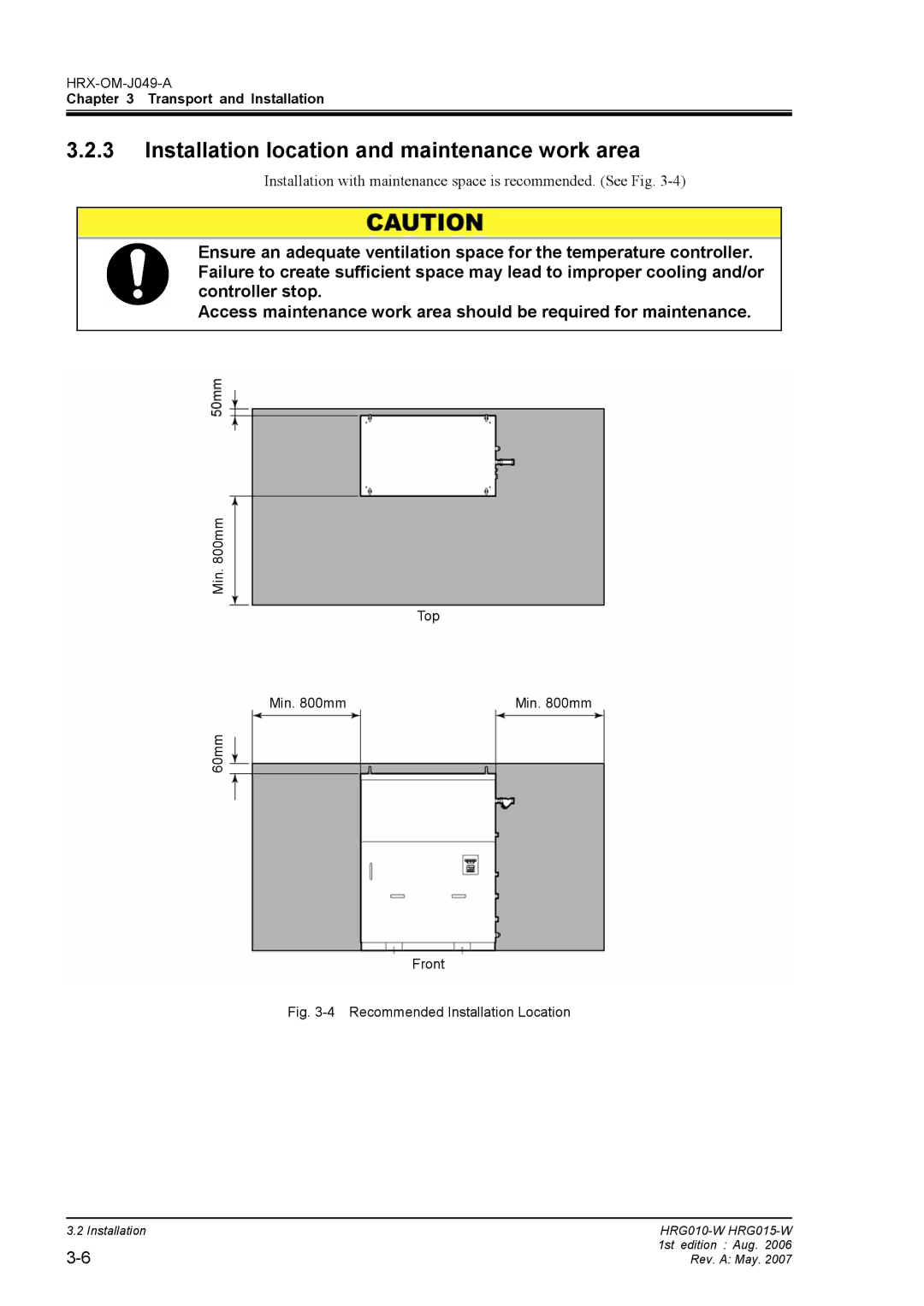 Sierra Monitor Corporation HRG010-W Installation location and maintenance work area, Recommended Installation Location 