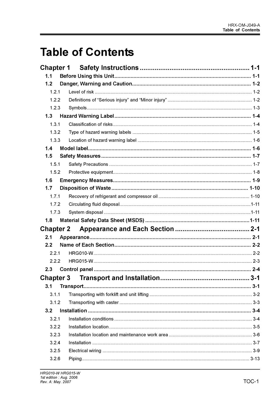 Sierra Monitor Corporation HRG015-W, HRG010-W operation manual Table of Contents 