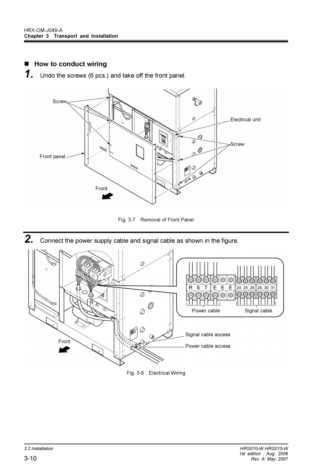 Sierra Monitor Corporation HRG010-W, HRG015-W operation manual „ How to conduct wiring, Removal of Front Panel 