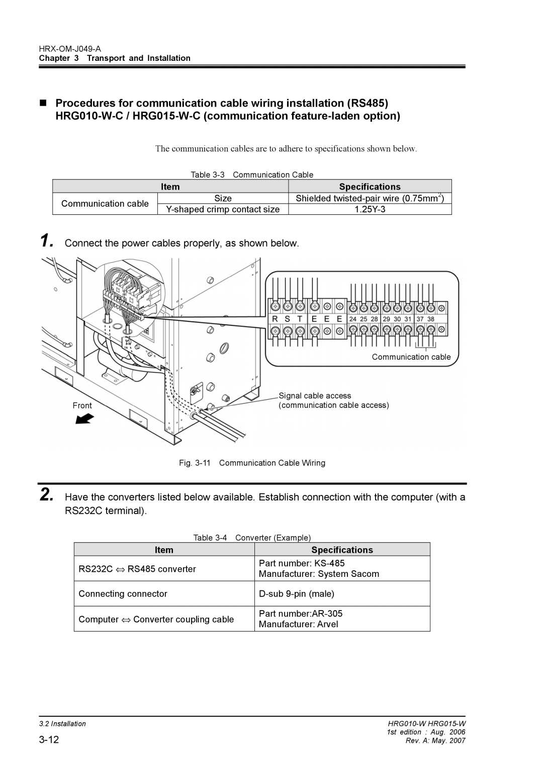 Sierra Monitor Corporation HRG010-W, HRG015-W operation manual Specifications, Communication Cable Wiring 