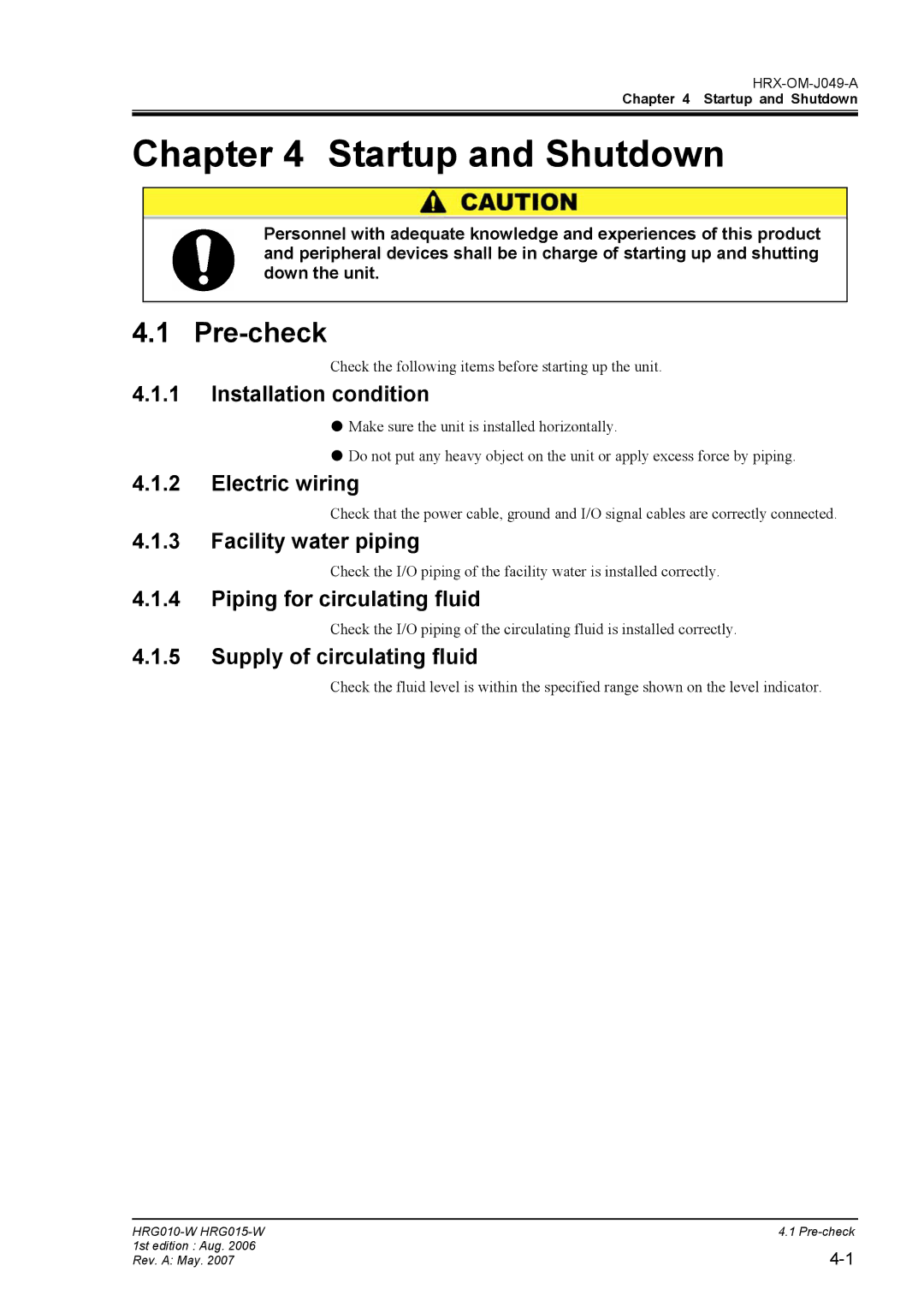 Sierra Monitor Corporation HRG015-W, HRG010-W operation manual Startup and Shutdown, Pre-check 