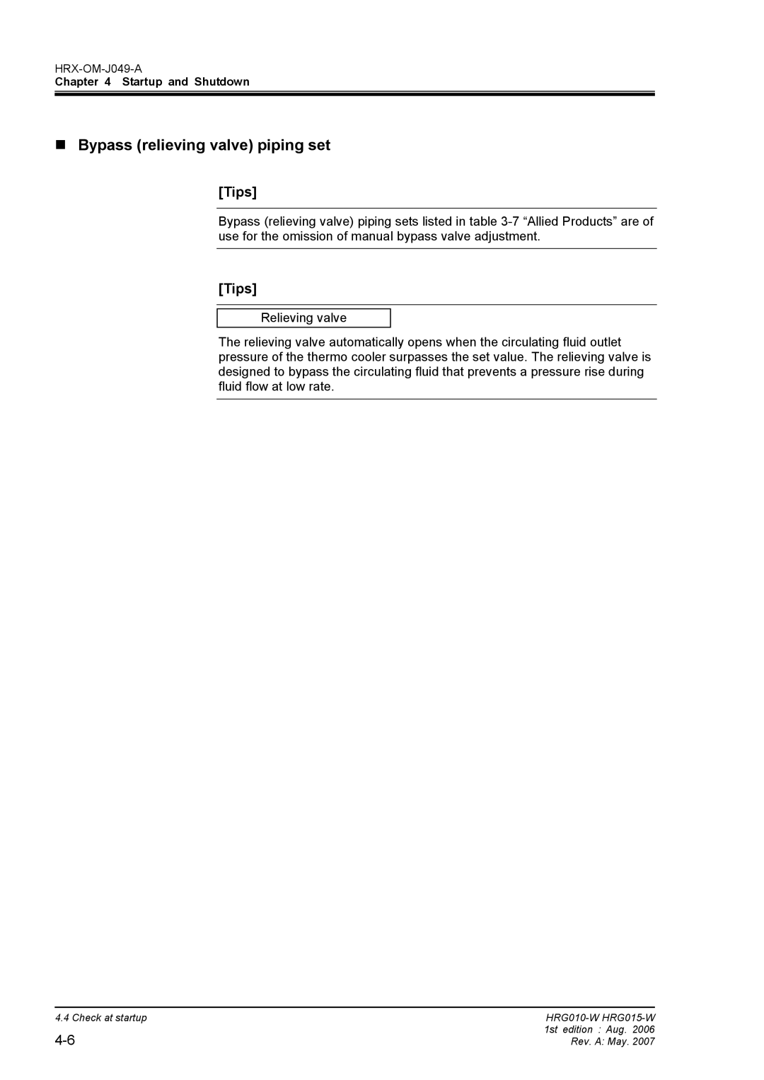 Sierra Monitor Corporation HRG010-W, HRG015-W operation manual „ Bypass relieving valve piping set 