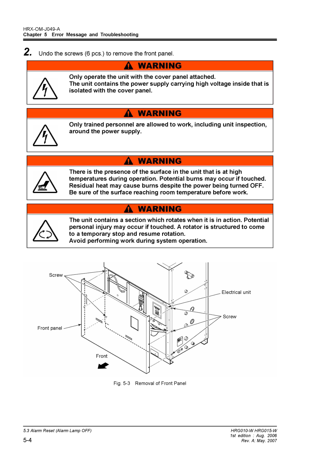 Sierra Monitor Corporation HRG010-W, HRG015-W operation manual Undo the screws 6 pcs. to remove the front panel 