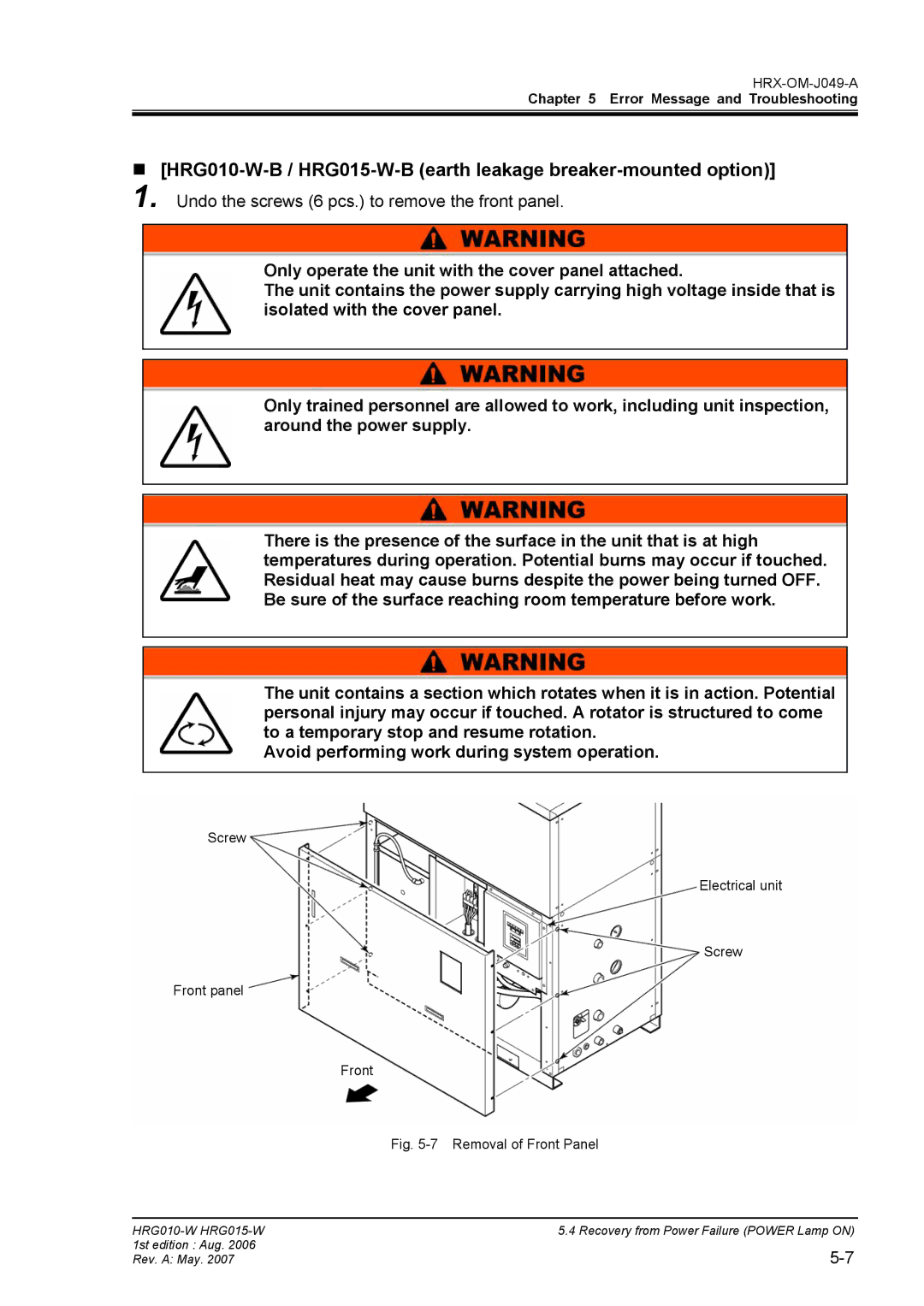 Sierra Monitor Corporation HRG015-W, HRG010-W operation manual Undo the screws 6 pcs. to remove the front panel 