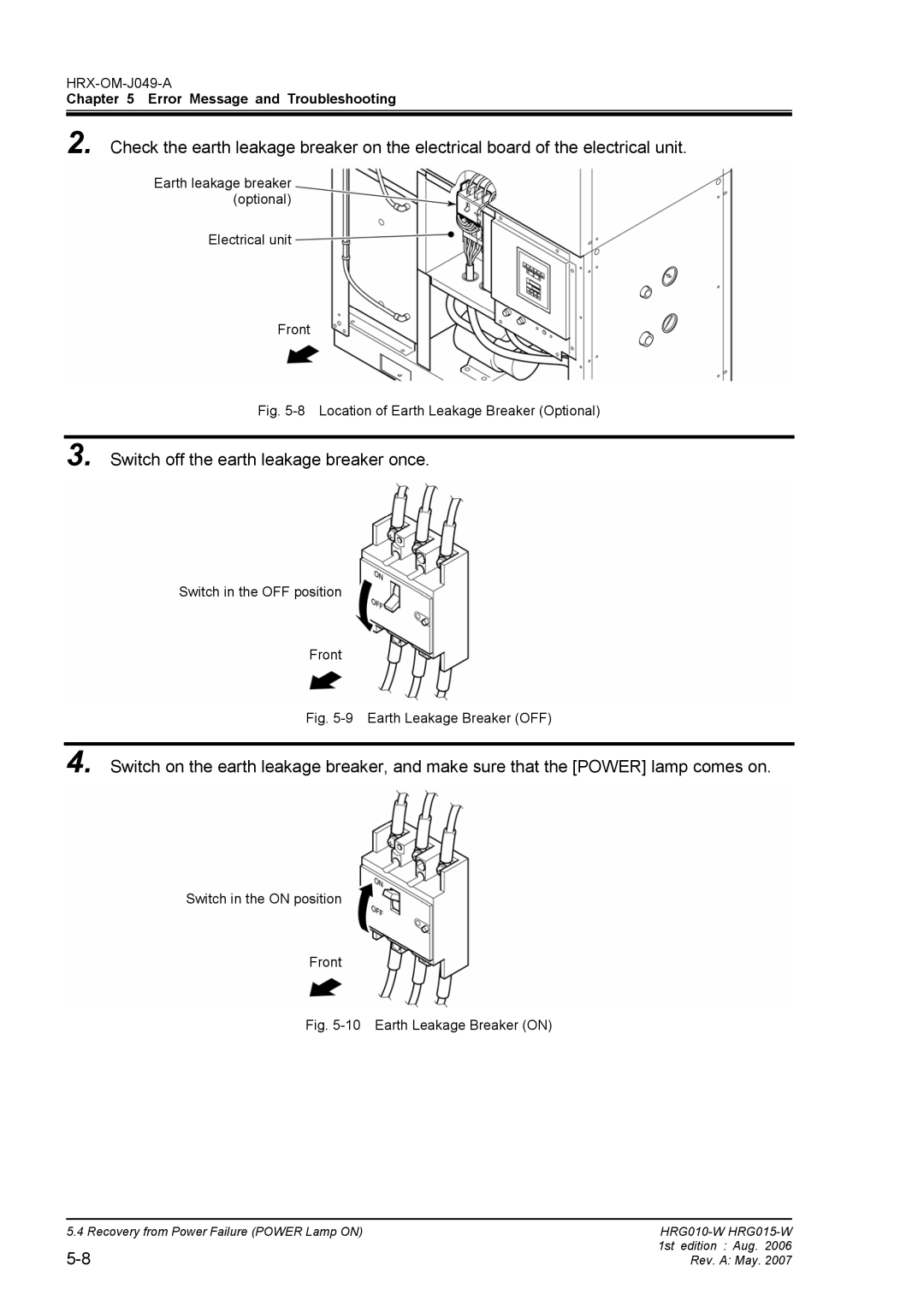 Sierra Monitor Corporation HRG010-W, HRG015-W operation manual Switch off the earth leakage breaker once 