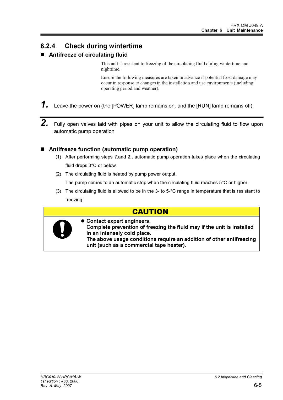 Sierra Monitor Corporation HRG015-W, HRG010-W operation manual Check during wintertime, „ Antifreeze of circulating fluid 