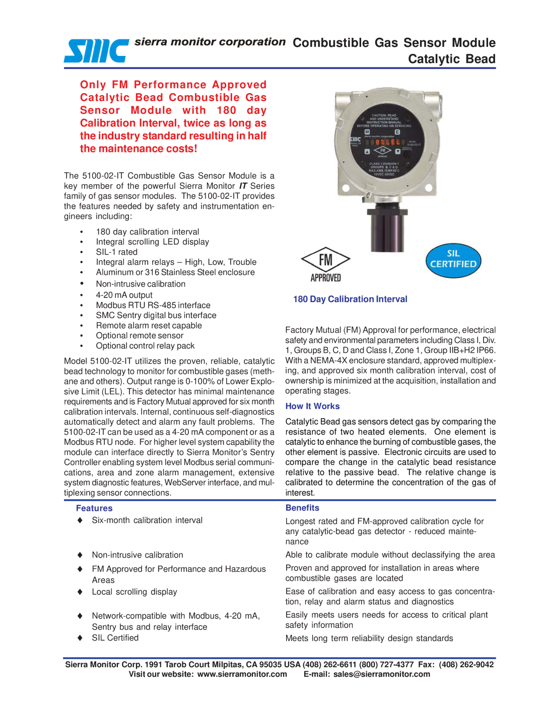 Sierra Monitor Corporation 5100-02-IT, IT Series manual Day Calibration Interval, How It Works, Features Benefits 