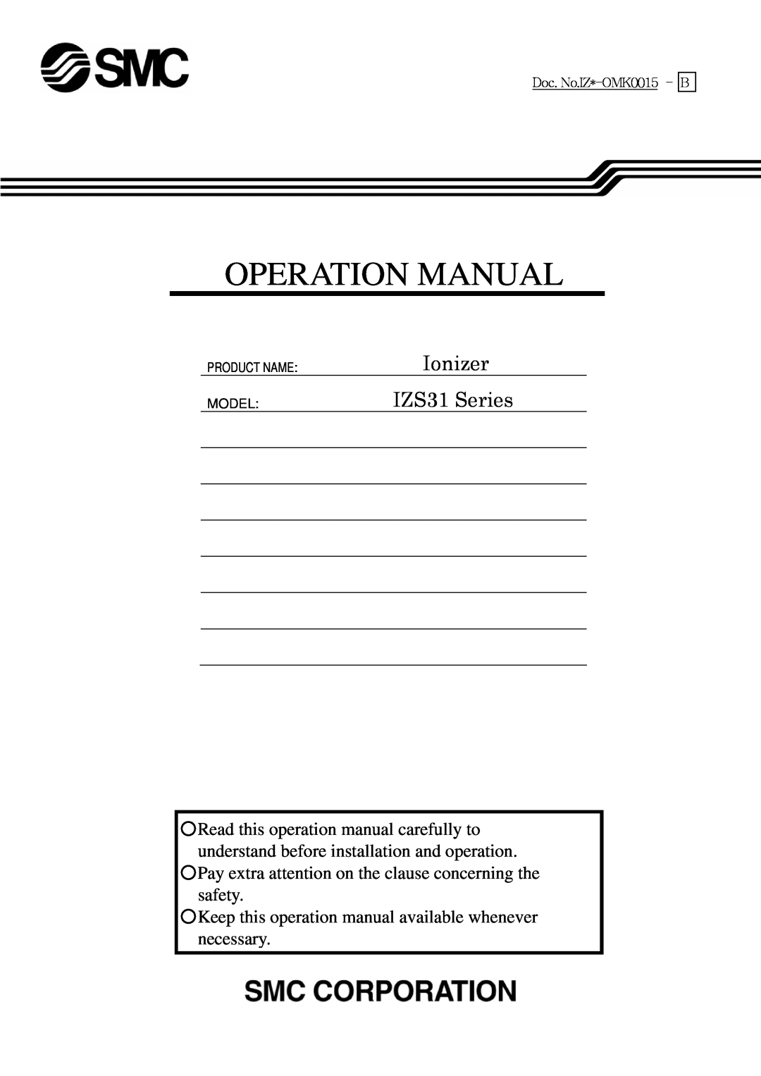 Sierra Monitor Corporation operation manual Ionizer, IZS31 Series 