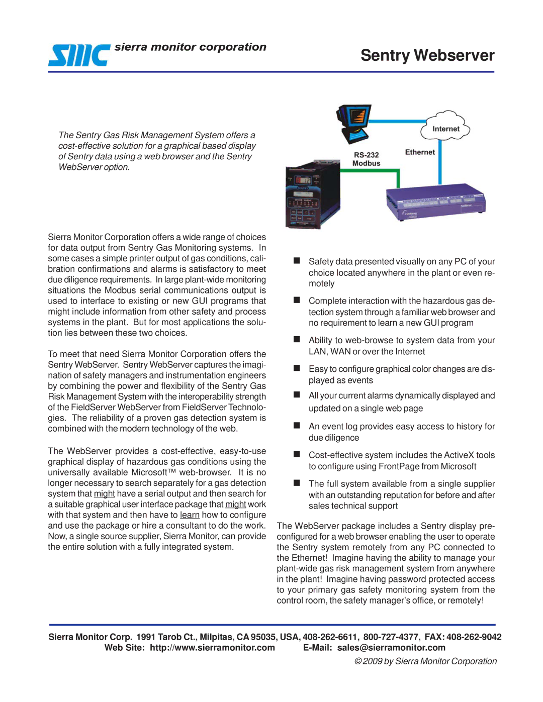 Sierra Monitor Corporation Sentry Webserver manual 