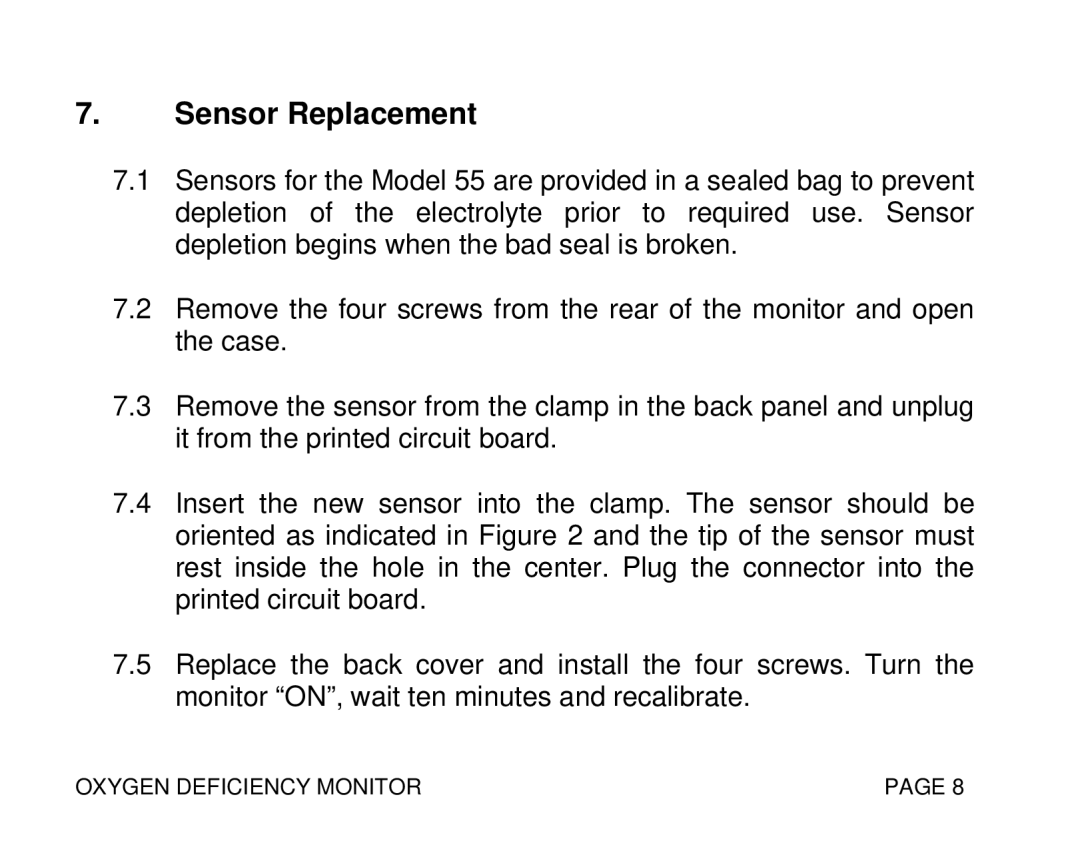 Sierra Monitor Corporation T10008, 55 instruction manual Sensor Replacement 